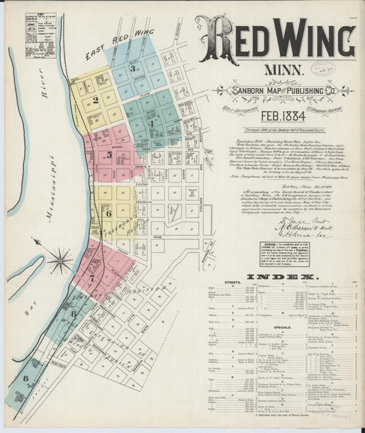 Sanborn Fire Insurance Map from Red Wing, Goodhue County, Minnesota (1884), Sheet #0001 - Historic Sanborn Fire Insurance Map Print, vintage old map wall art, antique decor, genealogy gift, Minnesota Minnesota map