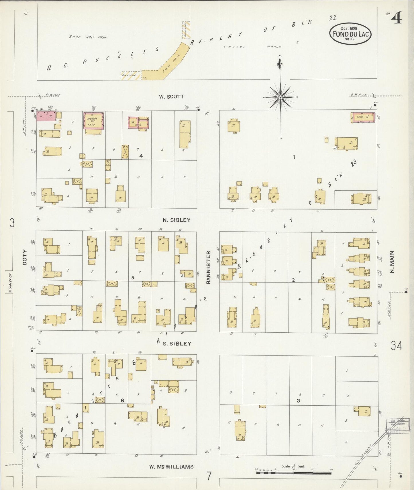 Sanborn Fire Insurance Map from Fond du Lac, Fond du Lac County, Wisconsin (1908), Sheet #0004 - Complete Map Set gallery image, historic Sanborn map, vintage wall art, Wisconsin Wisconsin