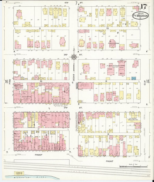 Sanborn Fire Insurance Map from Fort Madison, Lee County, Iowa (1913), Sheet #0017 - Historic Sanborn Fire Insurance Map Print, vintage old map wall art