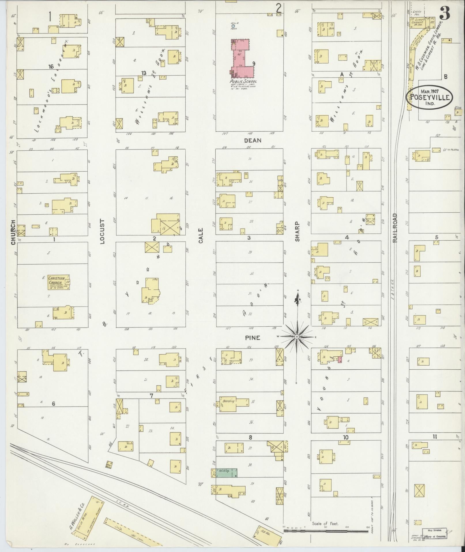 Sanborn Fire Insurance Map from Poseyville, Posey County, Indiana (1907), Sheet #0003 - Complete Map Set gallery image, historic Sanborn map, vintage wall art, Indiana Indiana