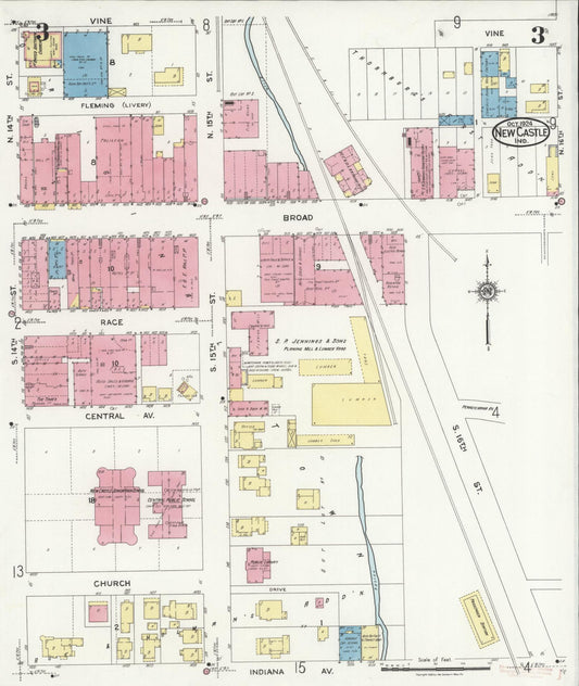 Sanborn Fire Insurance Map from New Castle, Henry County, Indiana (1924), Sheet #0003 - Historic Sanborn Fire Insurance Map Print, vintage old map wall art, antique decor, genealogy gift, Indiana Indiana map