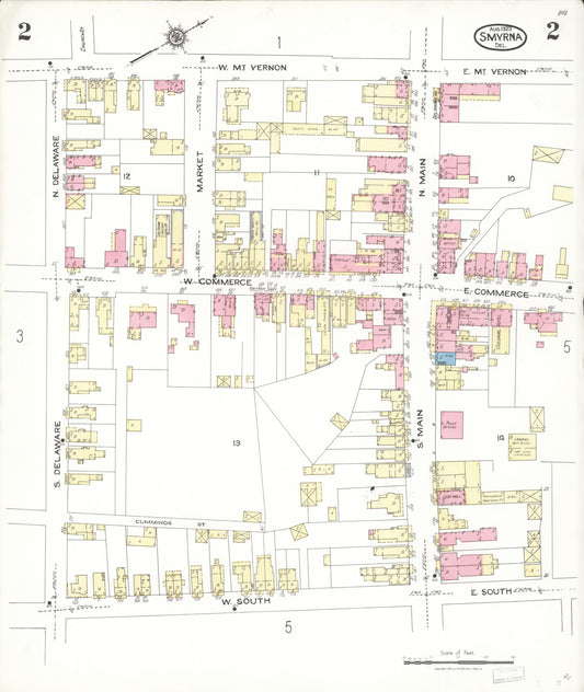Sanborn Fire Insurance Map from Smyrna, Kent County, Delaware (1923), Sheet #0002 - Historic Sanborn Fire Insurance Map Print, vintage old map wall art, antique decor, genealogy gift, Delaware Delaware map