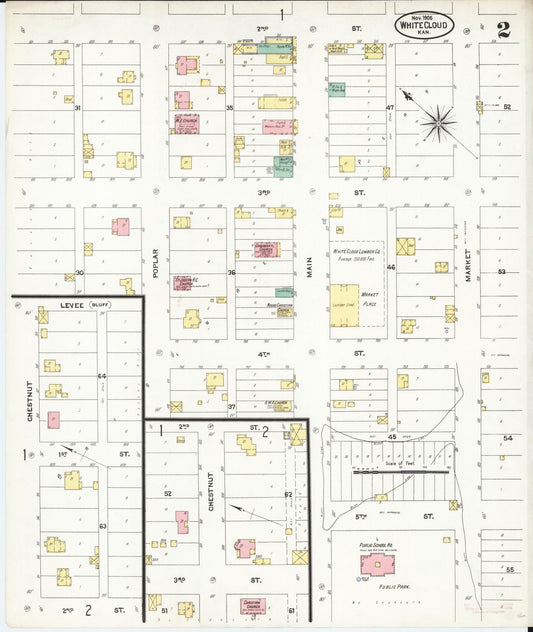 Sanborn Fire Insurance Map from White Cloud, Doniphan County, Kansas (1905), Sheet #0002 - Historic Sanborn Fire Insurance Map Print, vintage old map wall art, antique decor, genealogy gift, Kansas Kansas map