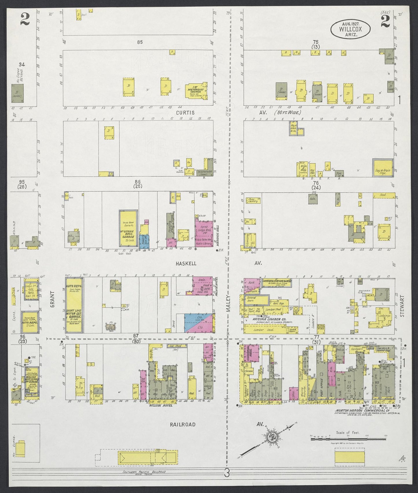 Sanborn Fire Insurance Map from Willcox, Cochise County, Arizona (1927), Sheet #0002 - Complete Map Set gallery image, historic Sanborn map, vintage wall art, Arizona Arizona
