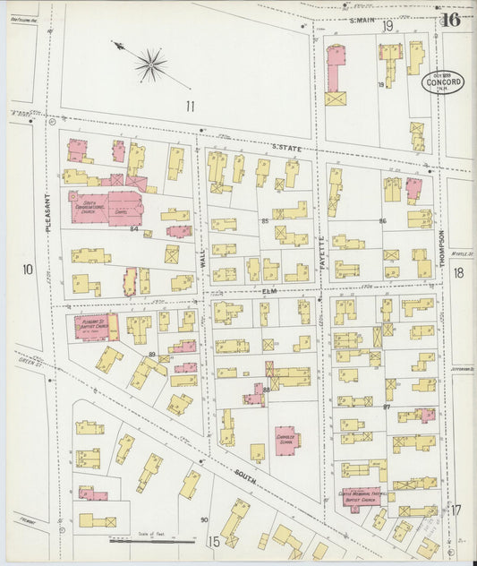 Sanborn Fire Insurance Map from Concord, Merrimack County, New Hampshire (1899), Sheet #0016 - Historic Sanborn Fire Insurance Map Print, vintage old map wall art, antique decor, genealogy gift, New Hampshire New Hampshire map