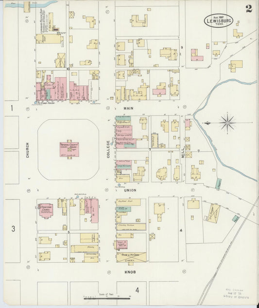 Sanborn Fire Insurance Map from Lewisburg, Marshall County, Tennessee (1897), Sheet #0002 - Historic Sanborn Fire Insurance Map Print, vintage old map wall art, antique decor, genealogy gift, Tennessee Tennessee map