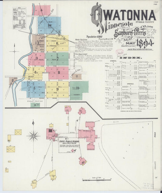 Sanborn Fire Insurance Map from Owatonna, Steele County, Minnesota (1894), Sheet #0001 - Complete Map Set gallery image, historic Sanborn map, vintage wall art, Minnesota Minnesota
