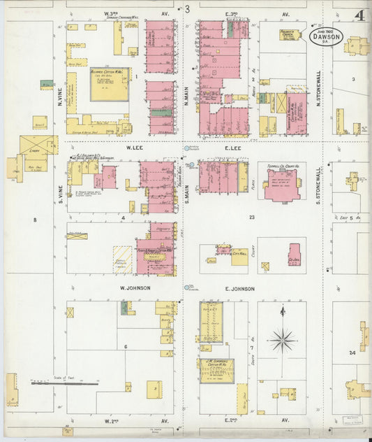Sanborn Fire Insurance Map from Dawson, Terrell County, Georgia (1900), Sheet #0004 - Historic Sanborn Fire Insurance Map Print, vintage old map wall art, antique decor, genealogy gift, Georgia Georgia map