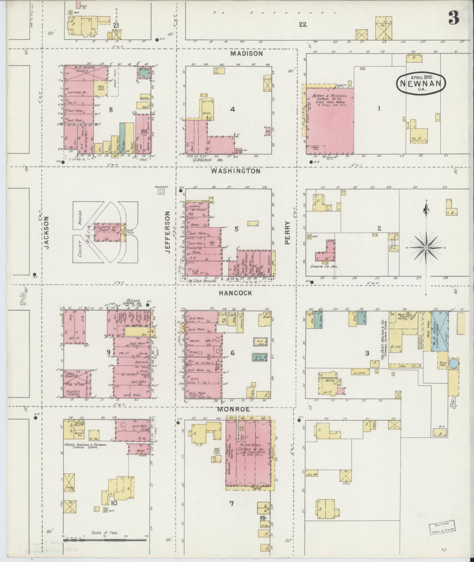 Sanborn Fire Insurance Map from Newnan, Coweta County, Georgia (1895), Sheet #0003 - Complete Map Set gallery image, historic Sanborn map, vintage wall art, Georgia Georgia