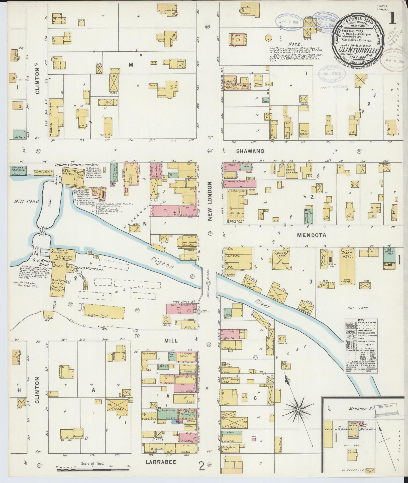 Sanborn Fire Insurance Map from Clintonville, Waupaca County, Wisconsin (1898), Sheet #0001 - Historic Sanborn Fire Insurance Map Print, vintage old map wall art, antique decor, genealogy gift, Wisconsin Wisconsin map