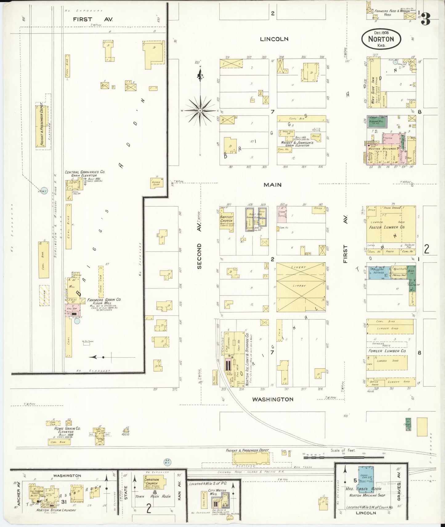 Sanborn Fire Insurance Map from Norton, Norton County, Kansas (1908), Sheet #0003 - Historic Sanborn Fire Insurance Map Print, vintage old map wall art, antique decor, genealogy gift, Kansas Kansas map