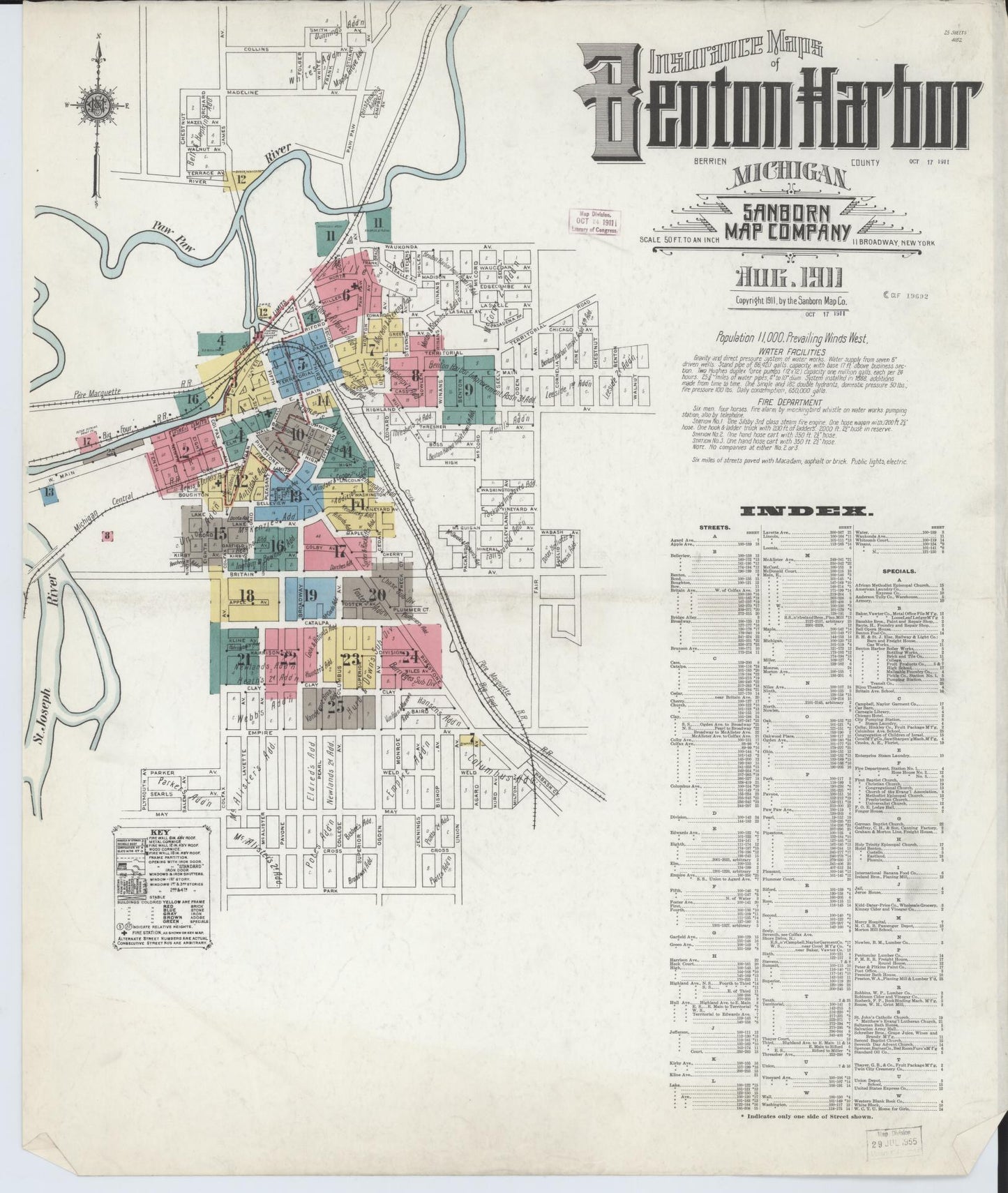 Sanborn Fire Insurance Map from Benton Harbor, Berrien County, Michigan (1911), Sheet #0001 - Complete Map Set gallery image, historic Sanborn map, vintage wall art, Michigan Michigan