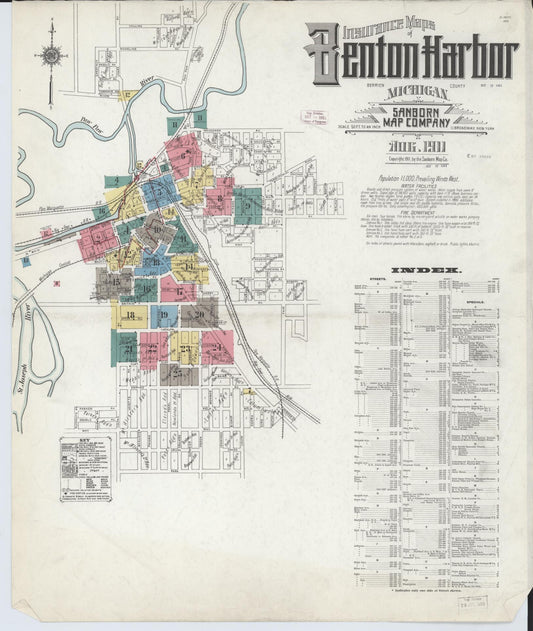 Sanborn Fire Insurance Map from Benton Harbor, Berrien County, Michigan (1911), Sheet #0001 - Complete Map Set gallery image, historic Sanborn map, vintage wall art, Michigan Michigan