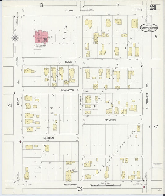 Sanborn Fire Insurance Map from Stevens Point, Portage County, Wisconsin (1912), Sheet #0021 - Historic Sanborn Fire Insurance Map Print, vintage old map wall art, antique decor, genealogy gift, Wisconsin Wisconsin map