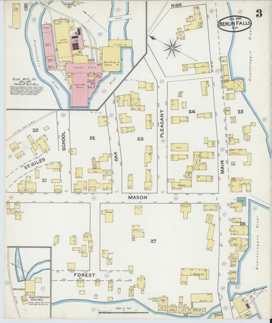 Sanborn Fire Insurance Map from Berlin, Coos County, New Hampshire (1892), Sheet #0003 - Historic Sanborn Fire Insurance Map Print, vintage old map wall art, antique decor, genealogy gift, New Hampshire New Hampshire map