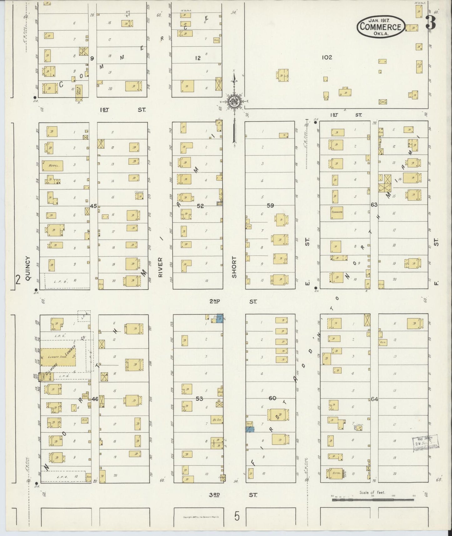 Sanborn Fire Insurance Map from Commerce, Ottawa County, Oklahoma (1917), Sheet #0003 - Complete Map Set gallery image, historic Sanborn map, vintage wall art, Oklahoma Oklahoma