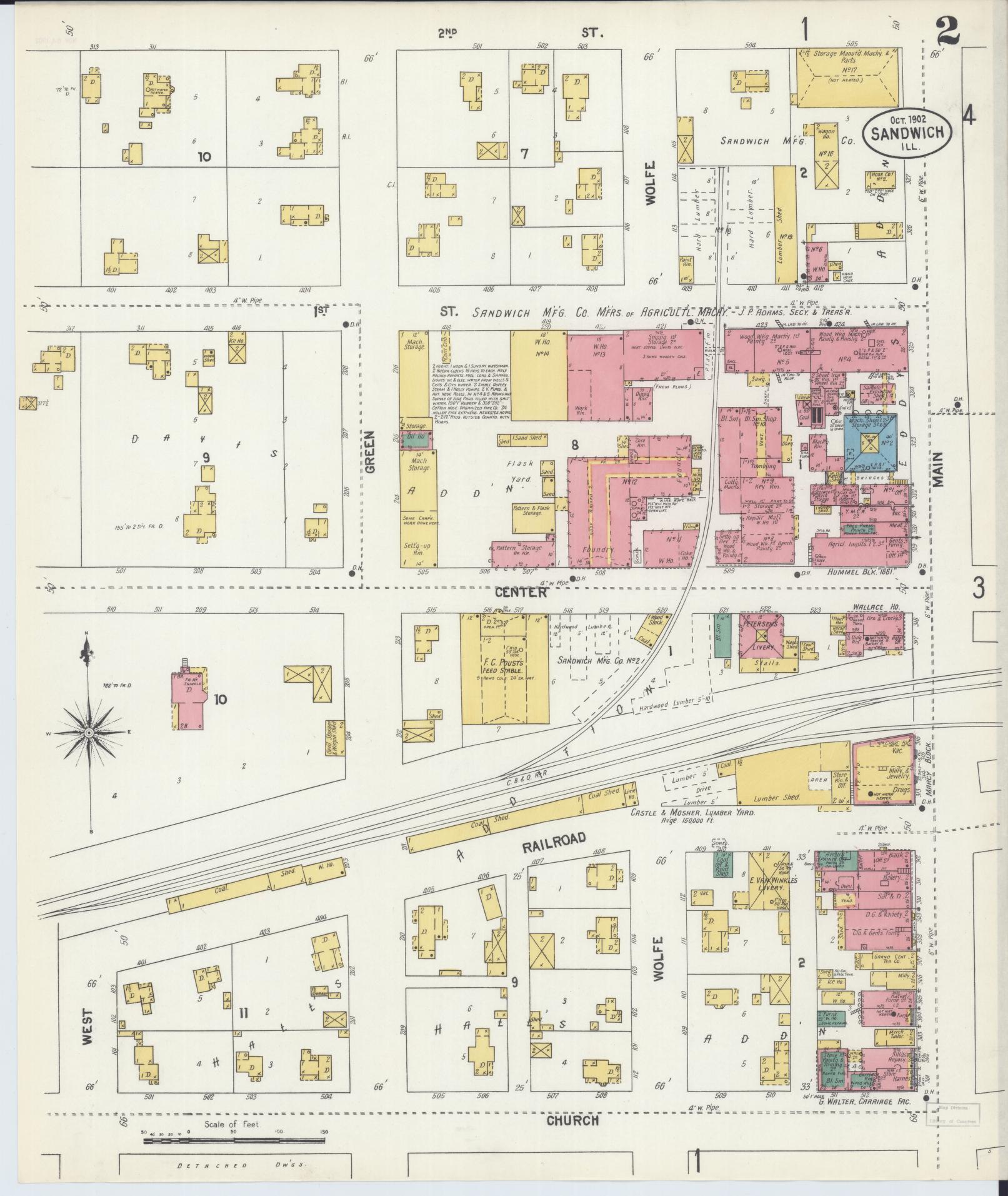 Sanborn Fire Insurance Map from Sandwich, De Kalb County, Illinois (1902), Sheet #0002 - Complete Map Set gallery image, historic Sanborn map, vintage wall art, Illinois Illinois