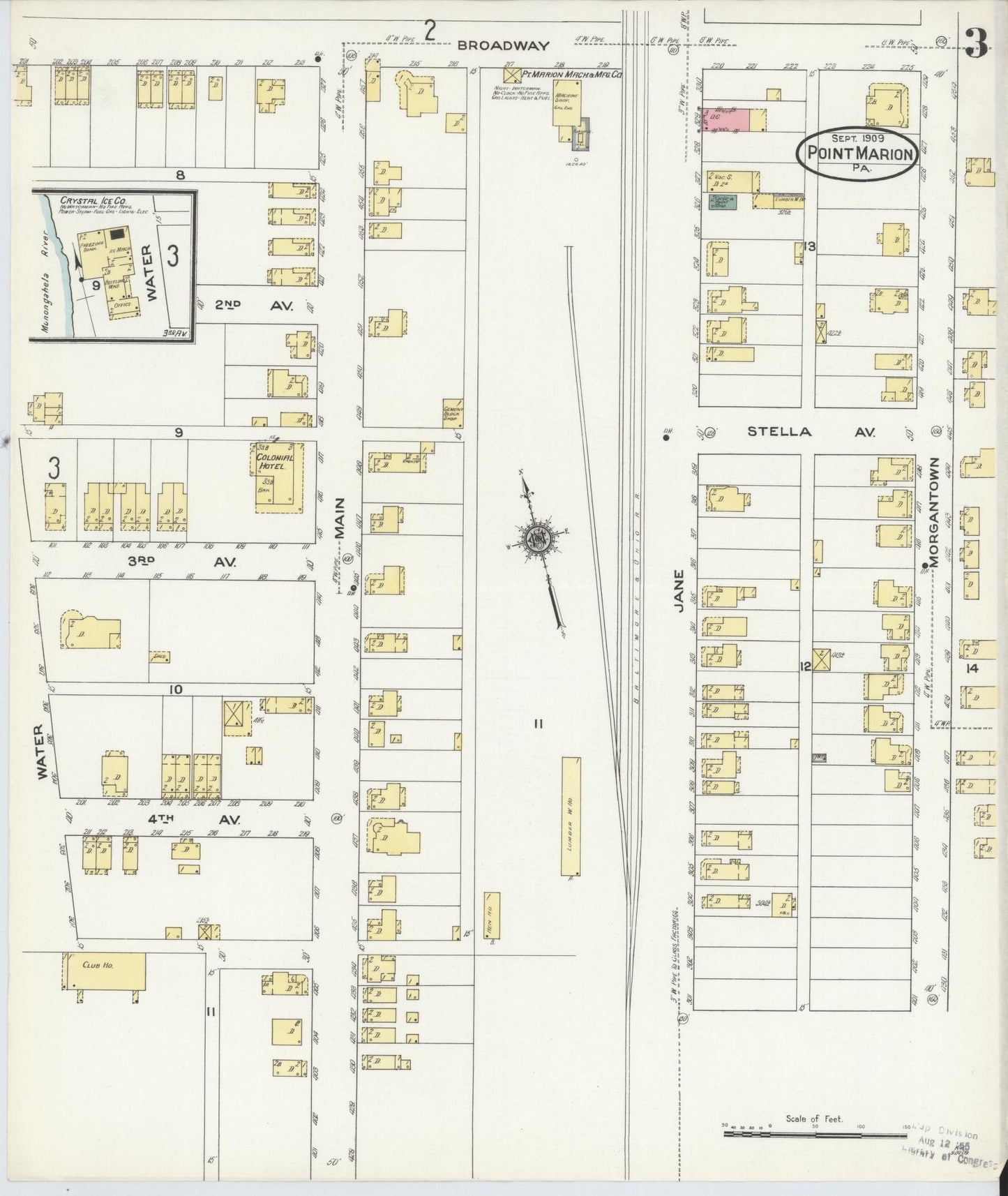 Sanborn Fire Insurance Map from Point Marion, Fayette County, Pennsylvania (1909), Sheet #0003 - Historic Sanborn Fire Insurance Map Print, vintage old map wall art, antique decor, genealogy gift, Pennsylvania Pennsylvania map
