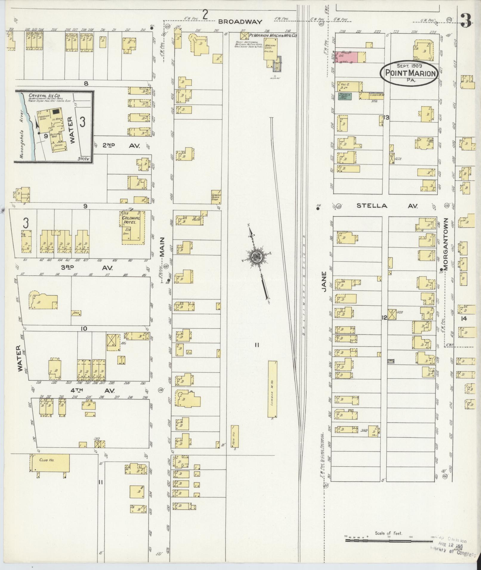 Sanborn Fire Insurance Map from Point Marion, Fayette County, Pennsylvania (1909), Sheet #0003 - Historic Sanborn Fire Insurance Map Print, vintage old map wall art, antique decor, genealogy gift, Pennsylvania Pennsylvania map