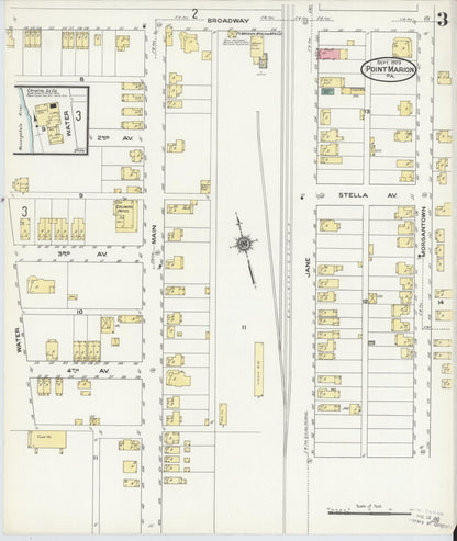 Sanborn Fire Insurance Map from Point Marion, Fayette County, Pennsylvania (1909), Sheet #0003 - Historic Sanborn Fire Insurance Map Print, vintage old map wall art, antique decor, genealogy gift, Pennsylvania Pennsylvania map