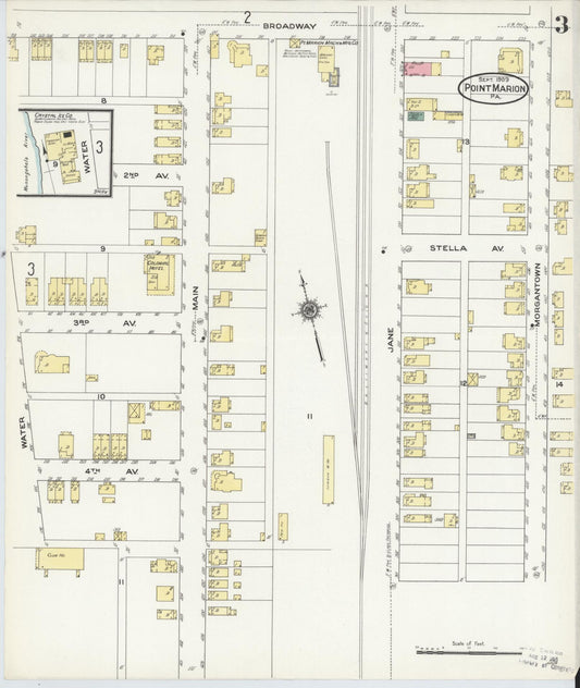 Sanborn Fire Insurance Map from Point Marion, Fayette County, Pennsylvania (1909), Sheet #0003 - Historic Sanborn Fire Insurance Map Print, vintage old map wall art, antique decor, genealogy gift, Pennsylvania Pennsylvania map
