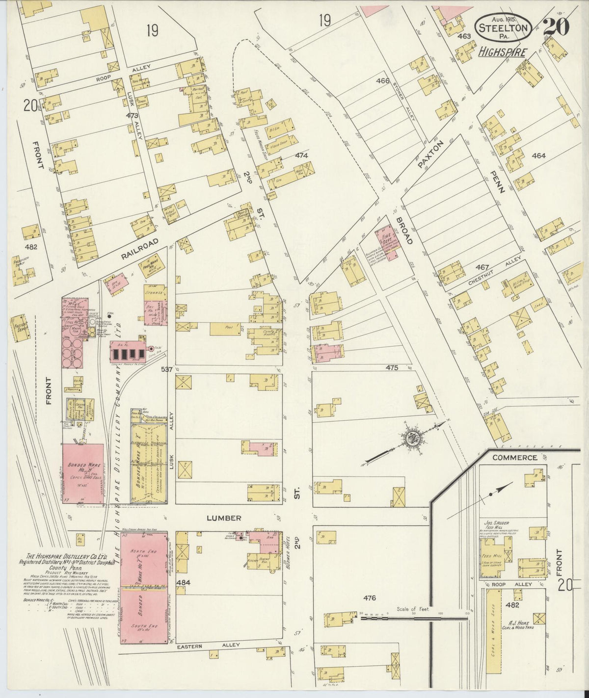 Sanborn Fire Insurance Map from Steelton, Dauphin County, Pennsylvania (1915), Sheet #0020 - Historic Sanborn Fire Insurance Map Print, vintage old map wall art, antique decor, genealogy gift, Pennsylvania Pennsylvania map
