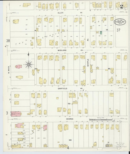 Sanborn Fire Insurance Map from Findlay, Hancock County, Ohio (1908), Sheet #0002 - Historic Sanborn Fire Insurance Map Print, vintage old map wall art, antique decor, genealogy gift, Ohio Ohio map