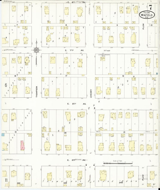 Sanborn Fire Insurance Map from Winfield, Cowley County, Kansas (1912), Sheet #0007 - Historic Sanborn Fire Insurance Map Print, vintage old map wall art, antique decor, genealogy gift, Kansas Kansas map