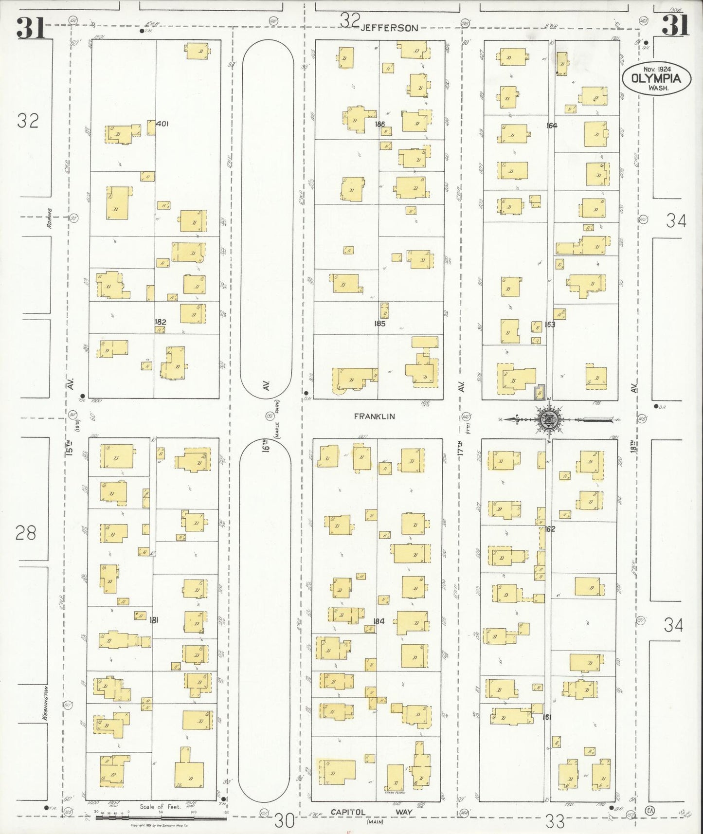Sanborn Fire Insurance Map from Olympia, Thurston County, Washington (1924), Sheet #0031 - Complete Map Set gallery image, historic Sanborn map, vintage wall art, Washington Washington