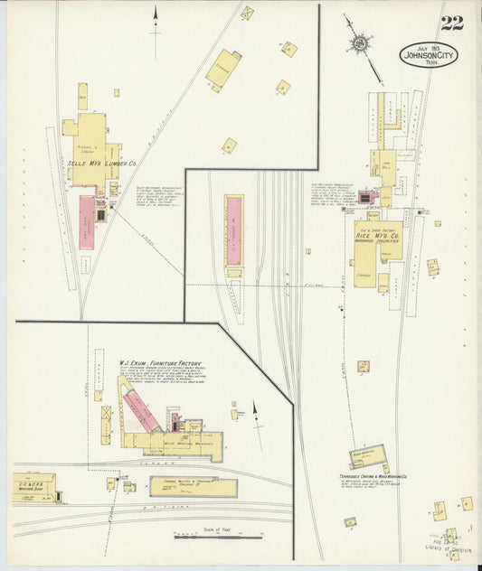 Sanborn Fire Insurance Map from Johnson City, Washington County, Tennessee (1913), Sheet #0022 - Historic Sanborn Fire Insurance Map Print, vintage old map wall art, antique decor, genealogy gift, Tennessee Tennessee map