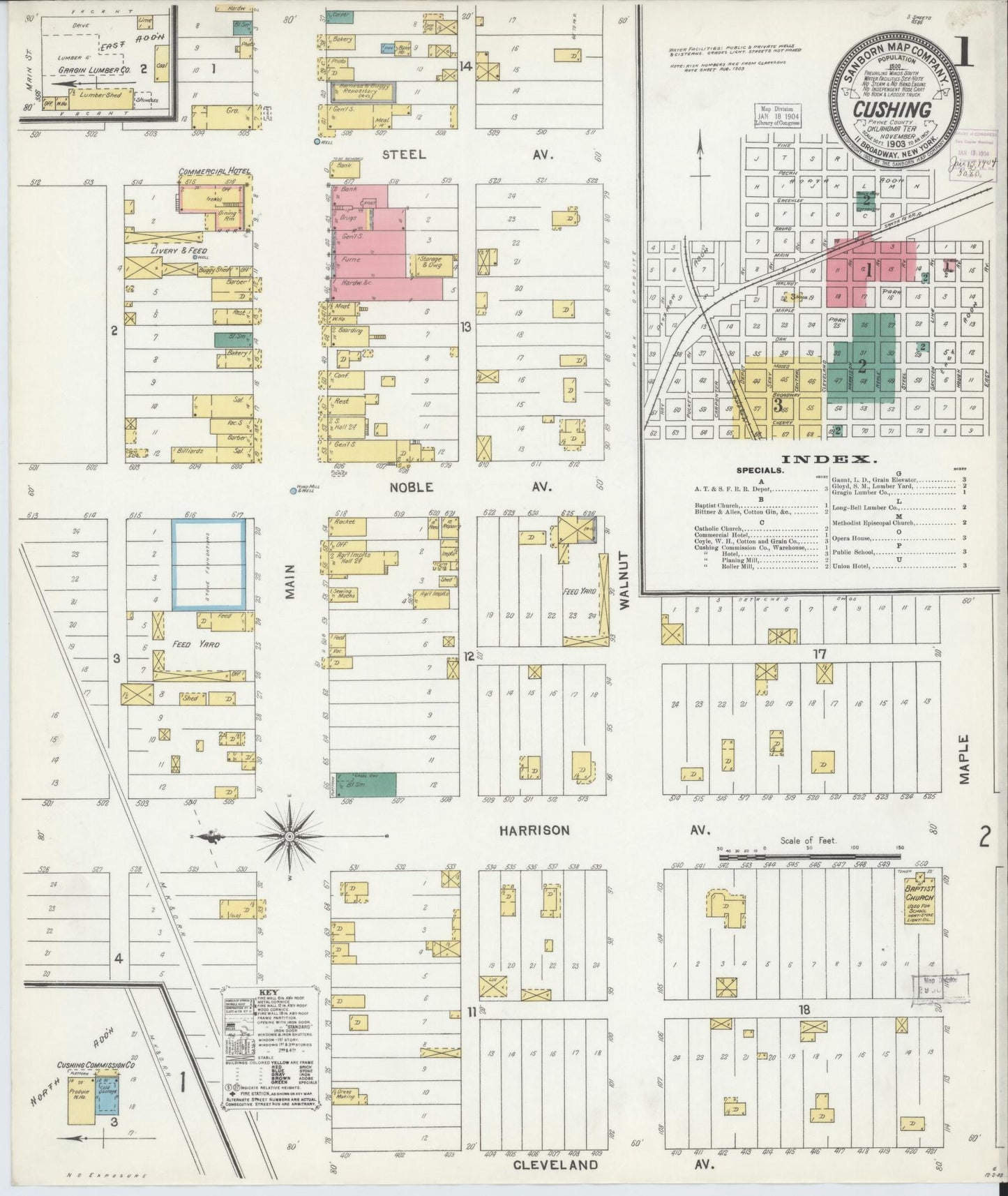 Sanborn Fire Insurance Map from Cushing, Payne County, Oklahoma (1903), Sheet #0001 - Historic Sanborn Fire Insurance Map Print, vintage old map wall art, antique decor, genealogy gift, Oklahoma Oklahoma map