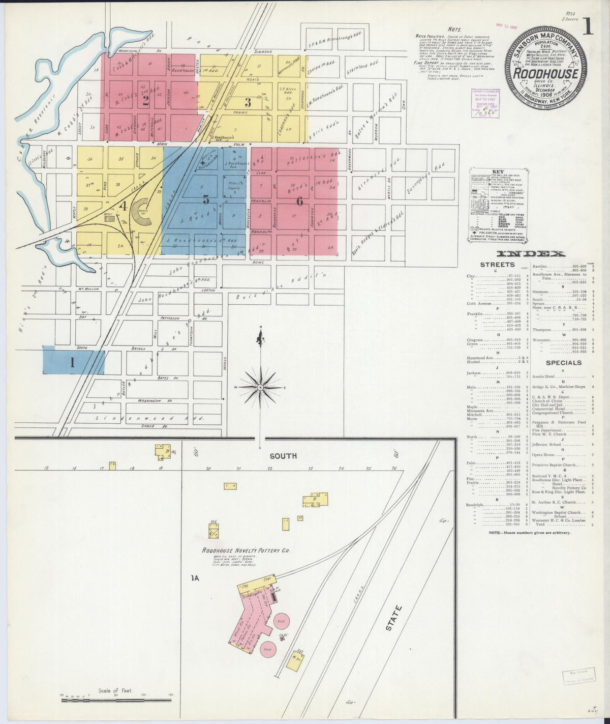 Sanborn Fire Insurance Map from Roodhouse, Greene County, Illinois (1906), Sheet #0001 - Historic Sanborn Fire Insurance Map Print, vintage old map wall art, antique decor, genealogy gift, Illinois Illinois map