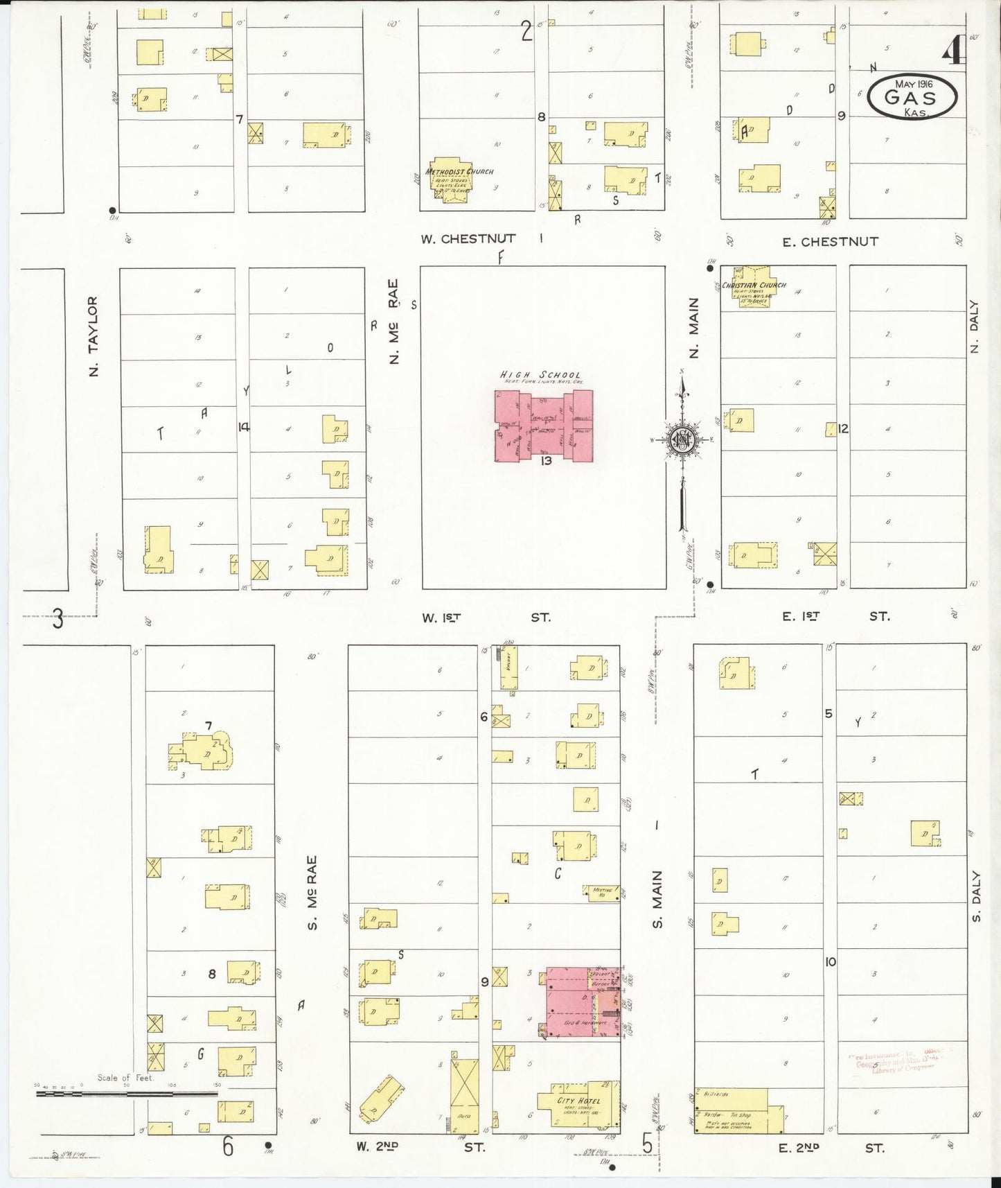 Sanborn Fire Insurance Map from Gas, Allen County, Kansas (1916), Sheet #0004 - Complete Map Set gallery image, historic Sanborn map, vintage wall art, Kansas Kansas