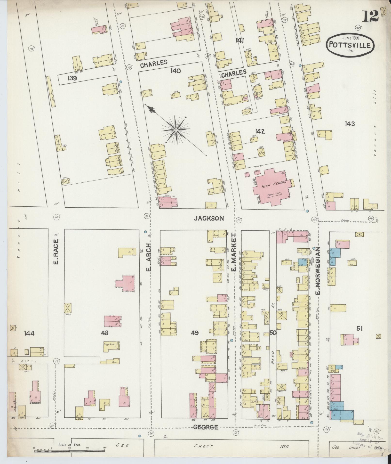Sanborn Fire Insurance Map from Pottsville, Schuylkill County, Pennsylvania (1891), Sheet #0012 - Complete Map Set gallery image, historic Sanborn map, vintage wall art, Pennsylvania Pennsylvania