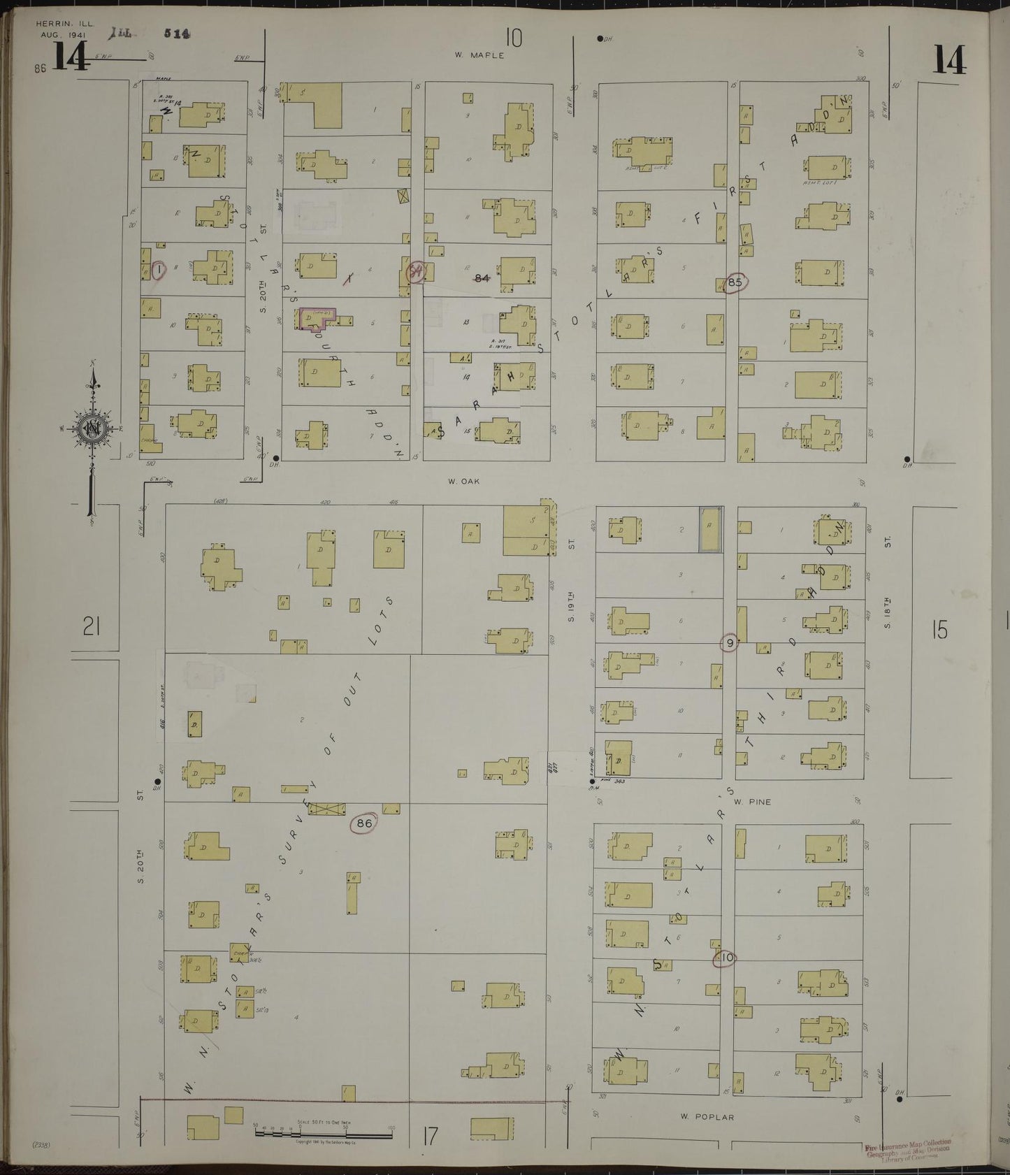 Sanborn Fire Insurance Map from Herrin, Williamson County, Illinois (1947), Sheet #0014 - Historic Sanborn Fire Insurance Map Print, vintage old map wall art, antique decor, genealogy gift, Illinois Illinois map