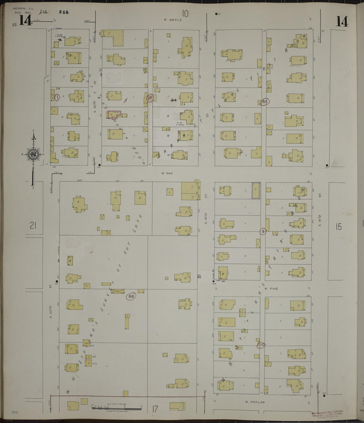 Sanborn Fire Insurance Map from Herrin, Williamson County, Illinois (1947), Sheet #0014 - Historic Sanborn Fire Insurance Map Print, vintage old map wall art, antique decor, genealogy gift, Illinois Illinois map