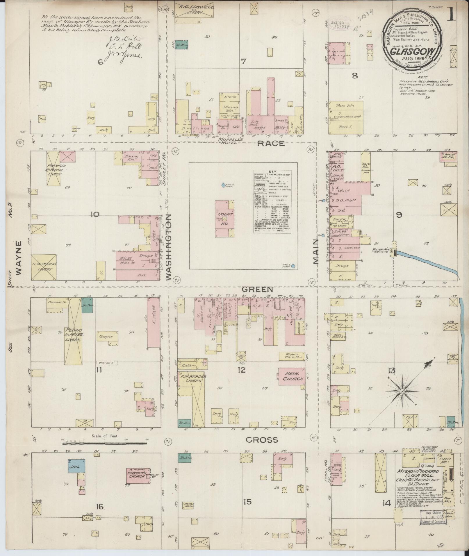 Sanborn Fire Insurance Map from Glasgow, Barren County, Kentucky. (1886) – Historic Sanborn Fire Insurance Map Print