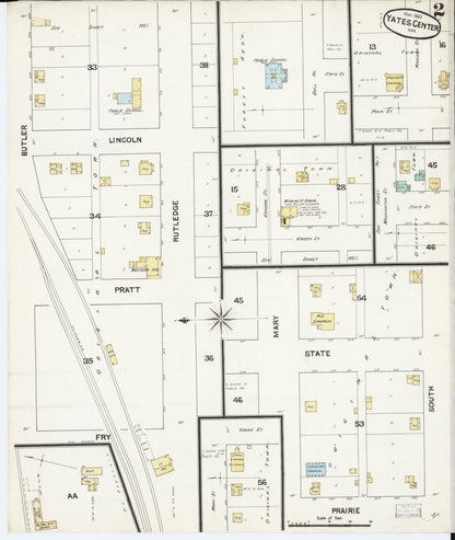 Sanborn Fire Insurance Map from Yates Center, Woodson County, Kansas (1890), Sheet #0002 - Complete Map Set gallery image, historic Sanborn map, vintage wall art, Kansas Kansas