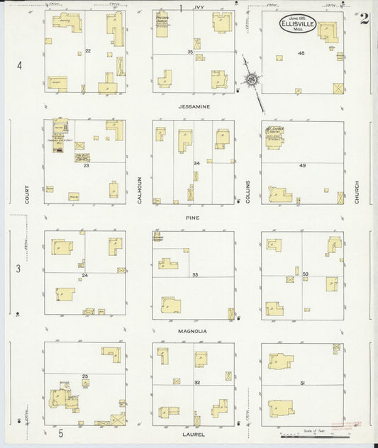 Sanborn Fire Insurance Map from Ellisville, Jones County, Mississippi (1915), Sheet #0002 - Historic Sanborn Fire Insurance Map Print, vintage old map wall art, antique decor, genealogy gift, Mississippi Mississippi map