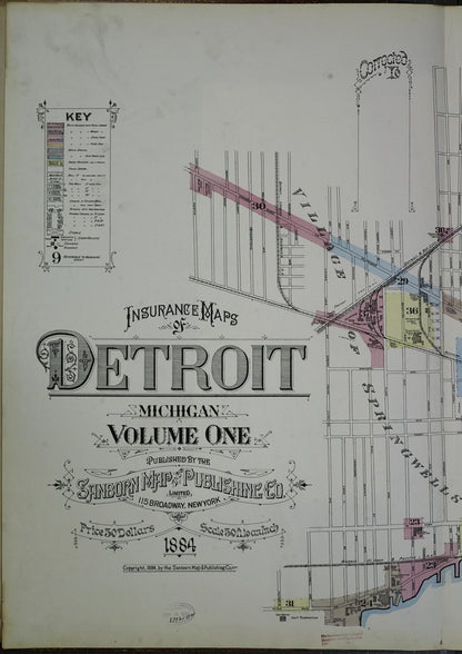 Sanborn Fire Insurance Map from Detroit, Wayne County, Michigan (1884), Sheet #0001 - Historic Sanborn Fire Insurance Map Print, vintage old map wall art, antique decor, genealogy gift, Michigan Michigan map