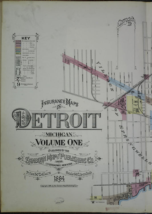 Sanborn Fire Insurance Map from Detroit, Wayne County, Michigan (1884), Sheet #0001 - Historic Sanborn Fire Insurance Map Print, vintage old map wall art, antique decor, genealogy gift, Michigan Michigan map