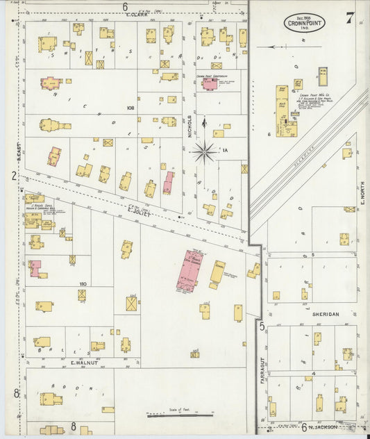 Sanborn Fire Insurance Map from Crown Point, Lake County, Indiana (1905), Sheet #0007 - Historic Sanborn Fire Insurance Map Print, vintage old map wall art, antique decor, genealogy gift, Indiana Indiana map