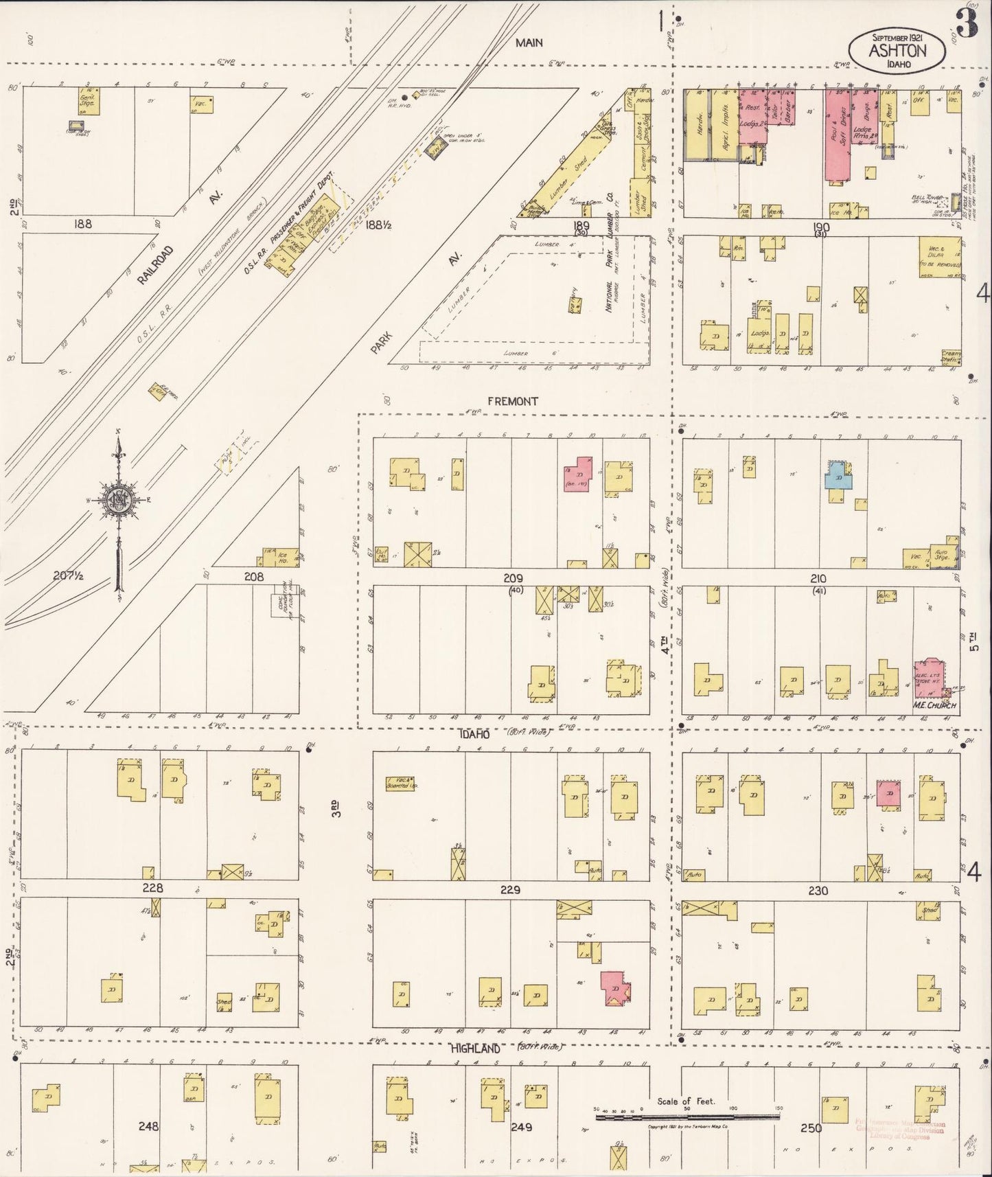 Sanborn Fire Insurance Map from Ashton, Fremont County, Idaho (1921), Sheet #0003 - Complete Map Set gallery image, historic Sanborn map, vintage wall art, Idaho Idaho