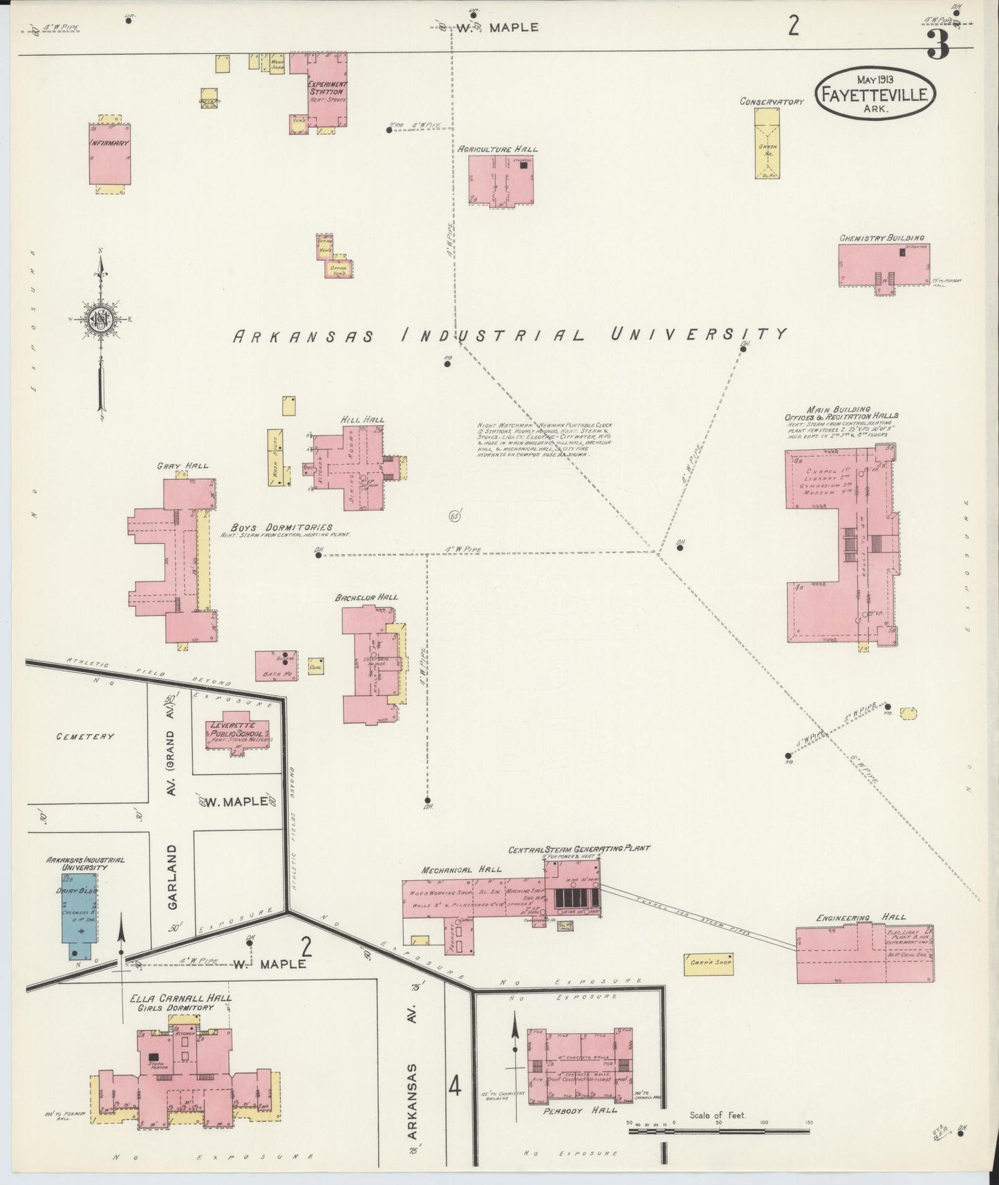 Sanborn Fire Insurance Map from Fayetteville, Washington County, Arkansas (1913), Sheet #0003 - Complete Map Set gallery image, historic Sanborn map, vintage wall art, Arkansas Arkansas