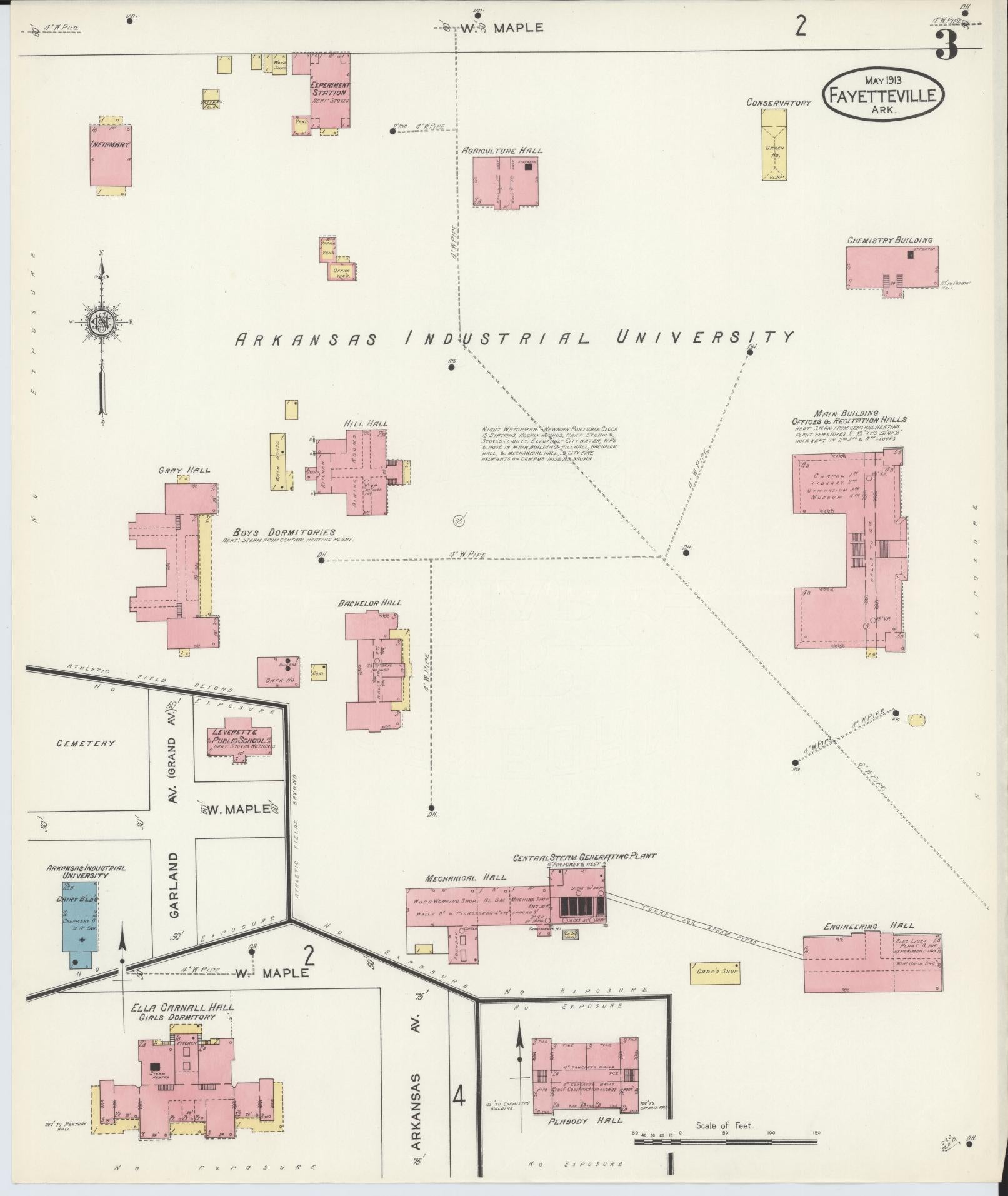 Sanborn Fire Insurance Map from Fayetteville, Washington County, Arkansas (1913), Sheet #0003 - Complete Map Set gallery image, historic Sanborn map, vintage wall art, Arkansas Arkansas