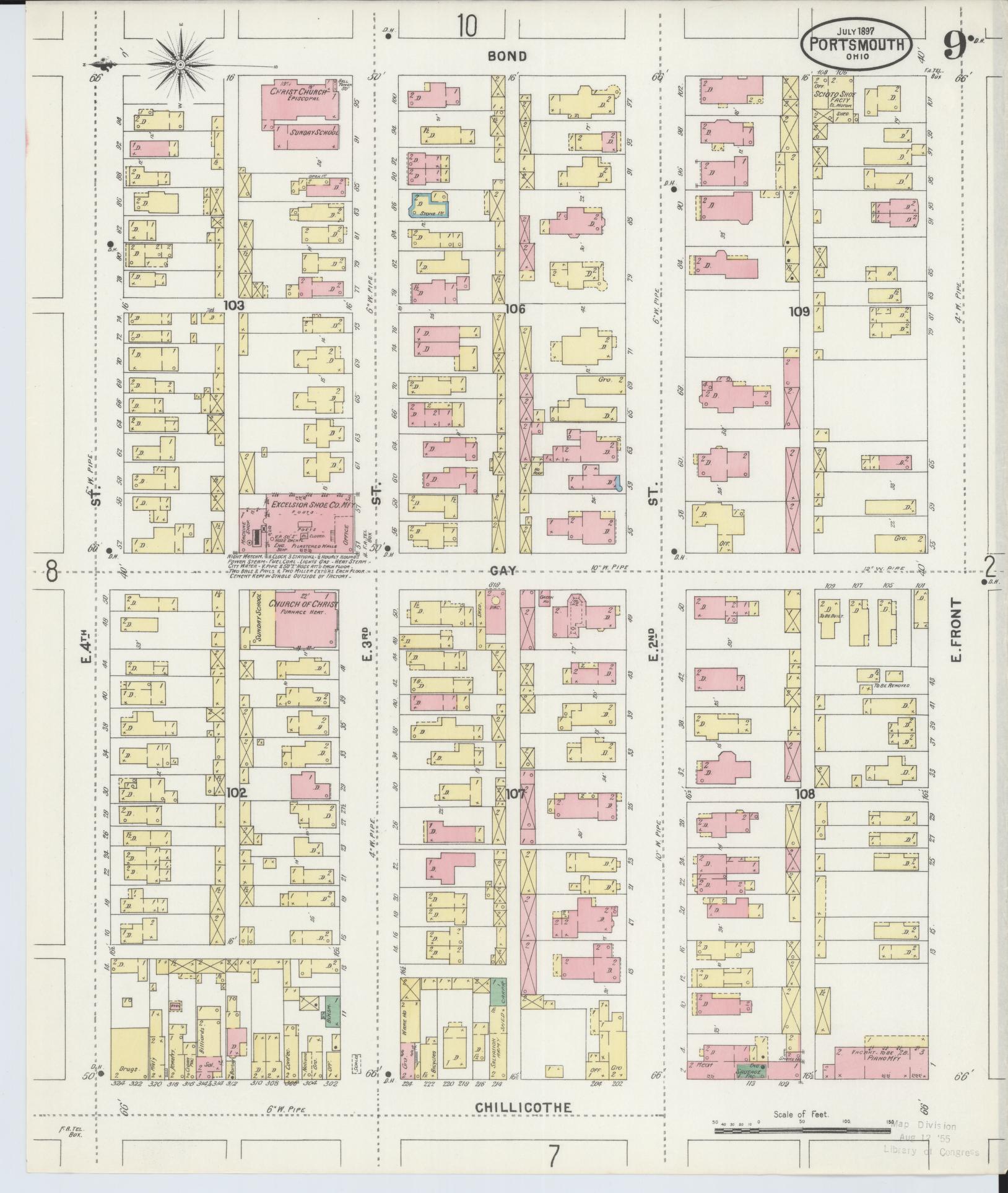 Sanborn Fire Insurance Map from Portsmouth, Scioto County, Ohio (1897), Sheet #0009 - Complete Map Set gallery image, historic Sanborn map, vintage wall art, Ohio Ohio