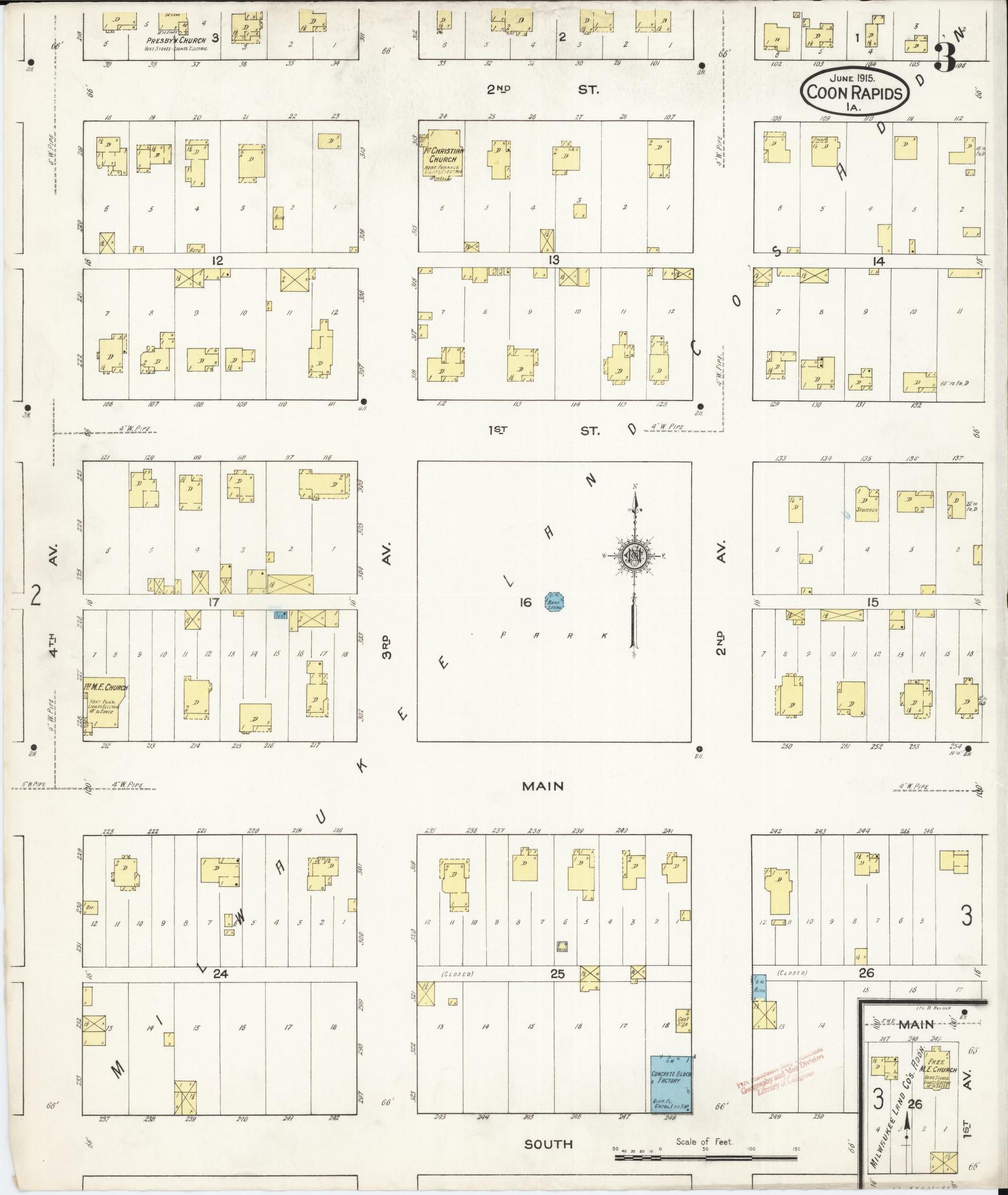 Sanborn Fire Insurance Map from Coon Rapids, Carroll County, Iowa (1915), Sheet #0003 - Historic Sanborn Fire Insurance Map Print, vintage old map wall art