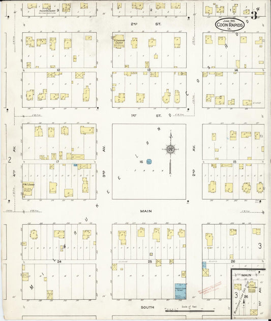 Sanborn Fire Insurance Map from Coon Rapids, Carroll County, Iowa (1915), Sheet #0003 - Historic Sanborn Fire Insurance Map Print, vintage old map wall art