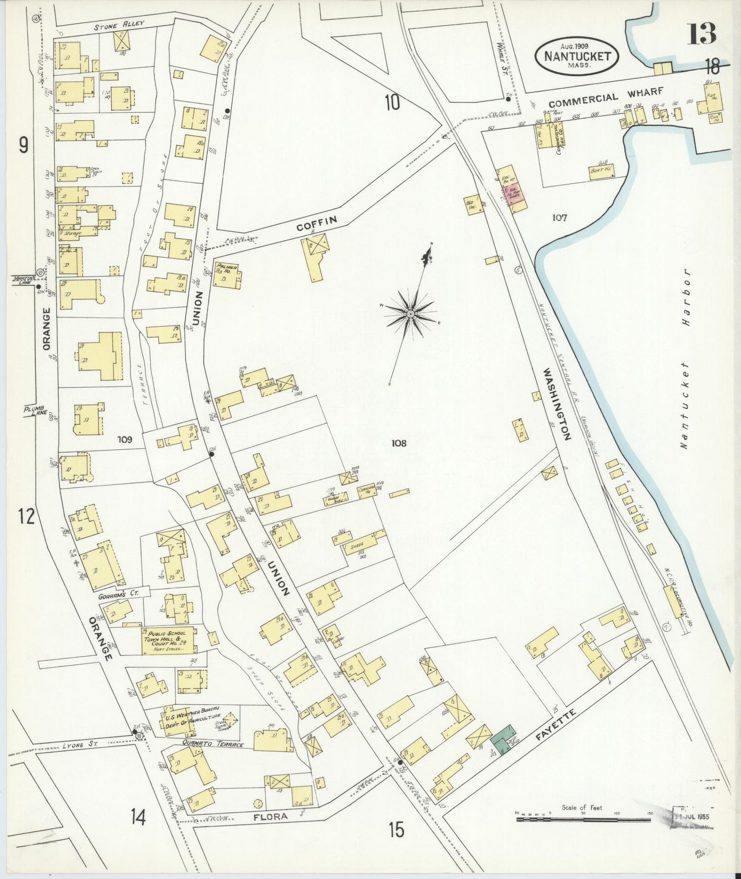 Sanborn Fire Insurance Map from Nantucket, Nantucket County, Massachusetts (1909), Sheet #0013 - Complete Map Set gallery image, historic Sanborn map, vintage wall art, Massachusetts Massachusetts