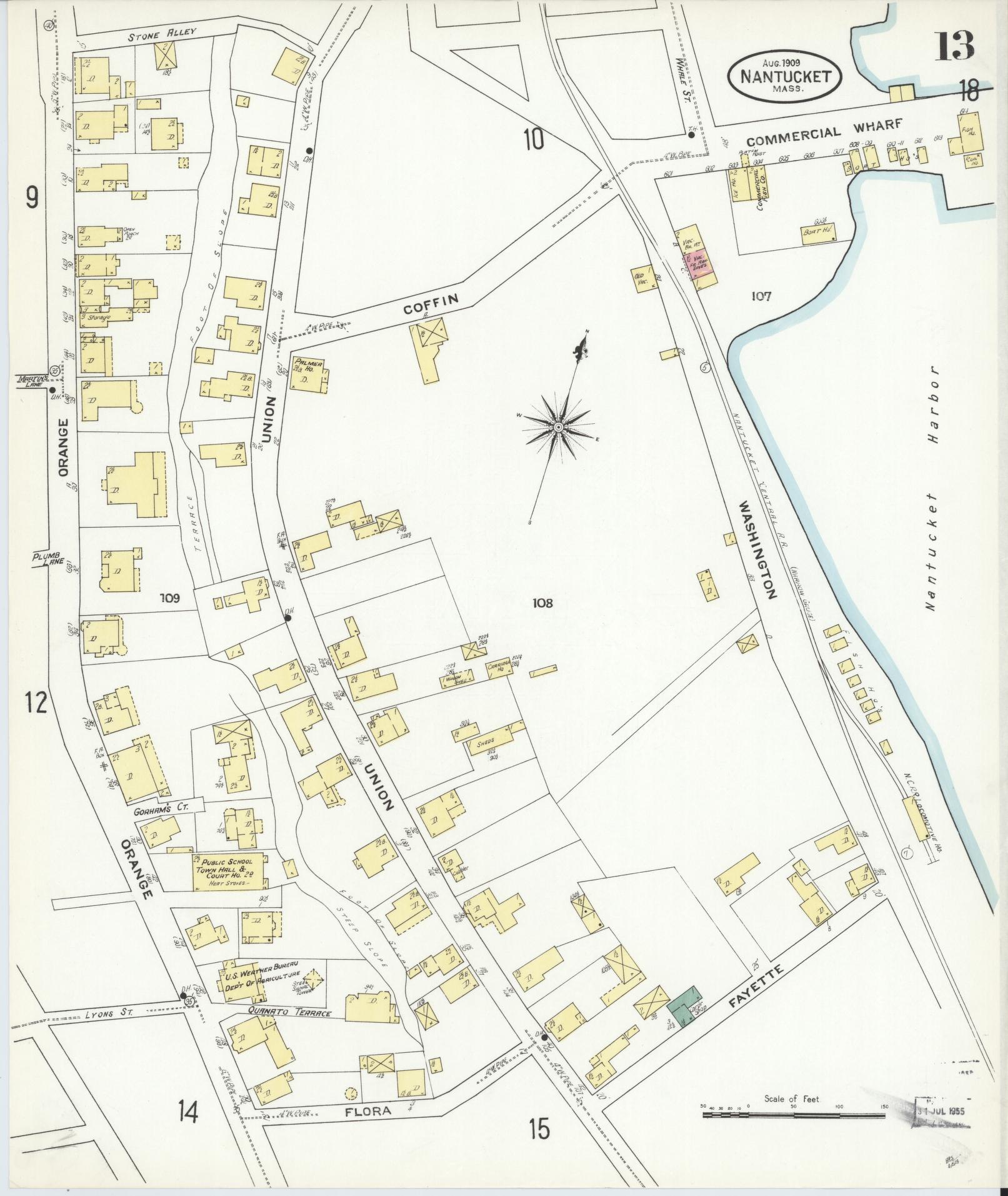 Sanborn Fire Insurance Map from Nantucket, Nantucket County, Massachusetts (1909), Sheet #0013 - Complete Map Set gallery image, historic Sanborn map, vintage wall art, Massachusetts Massachusetts